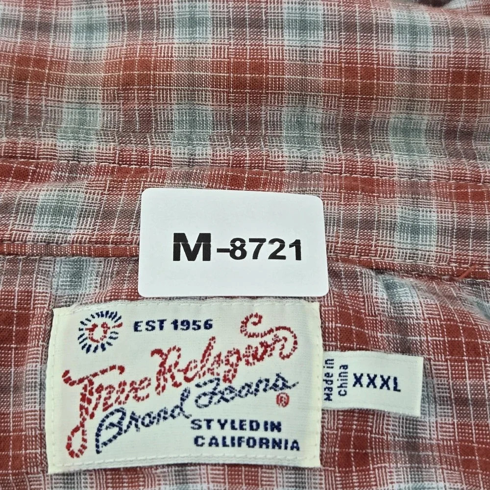 True Religion Men Button Up Shirt XXXL Red‎ Plaid Rocky Western